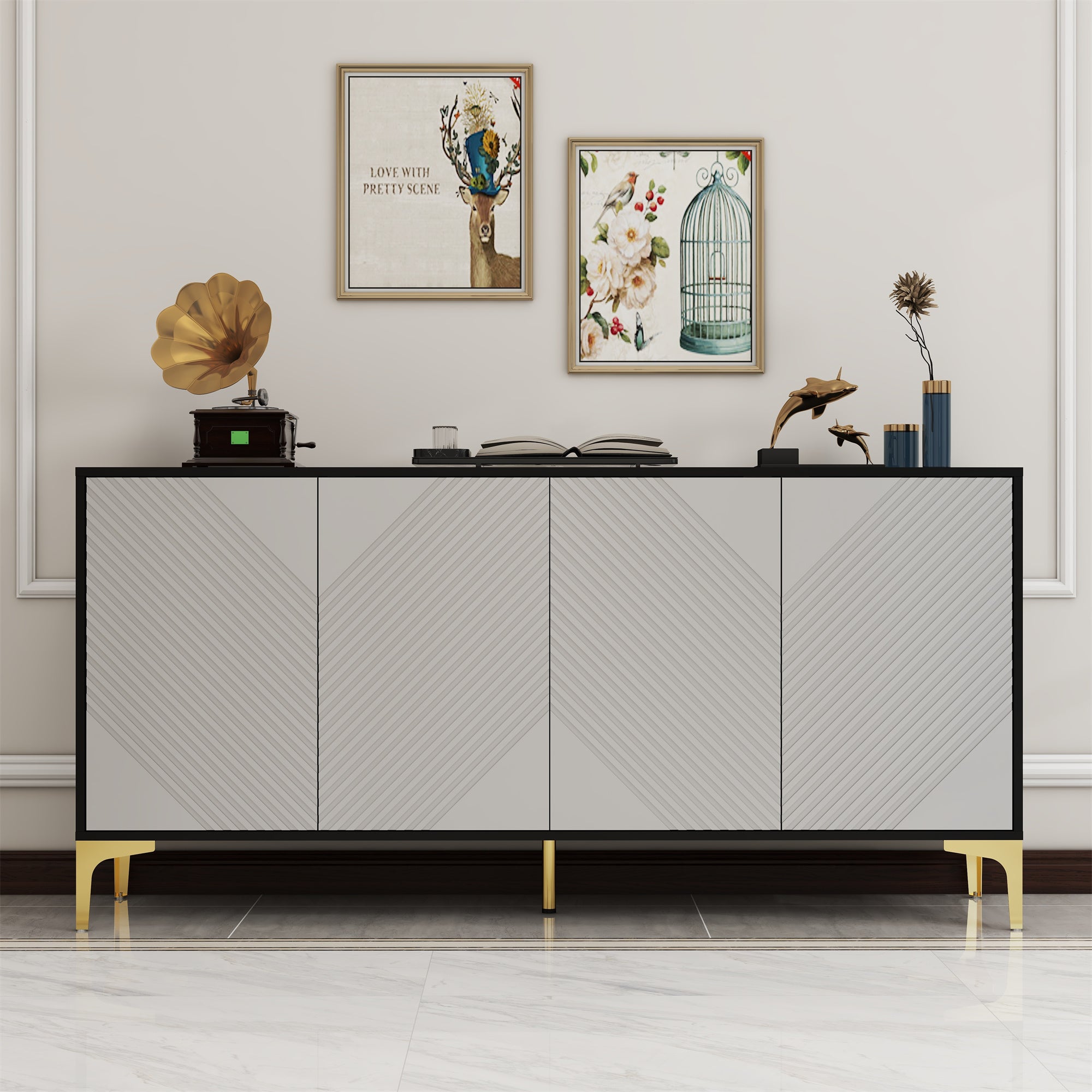 4 door black blister modern side cabinet(ONLY PICK UP)