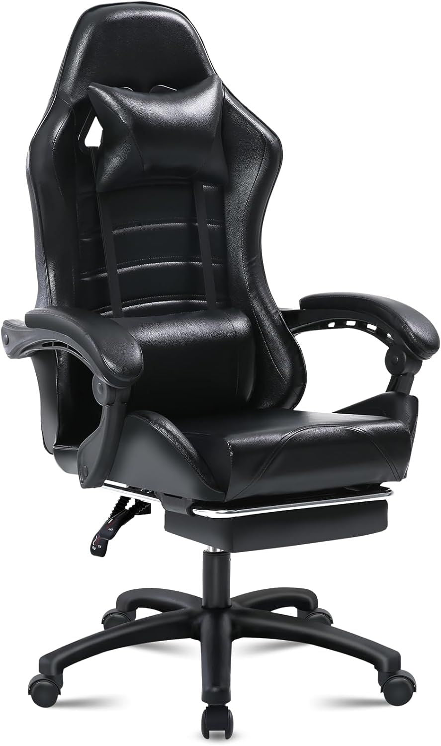 Ergonomic Gaming Chair for Adults, Comfortable Computer Chair for Heavy People, Adjustable Height Office Desk Chair with Wheels, Breathable Leather Video Game Chairs