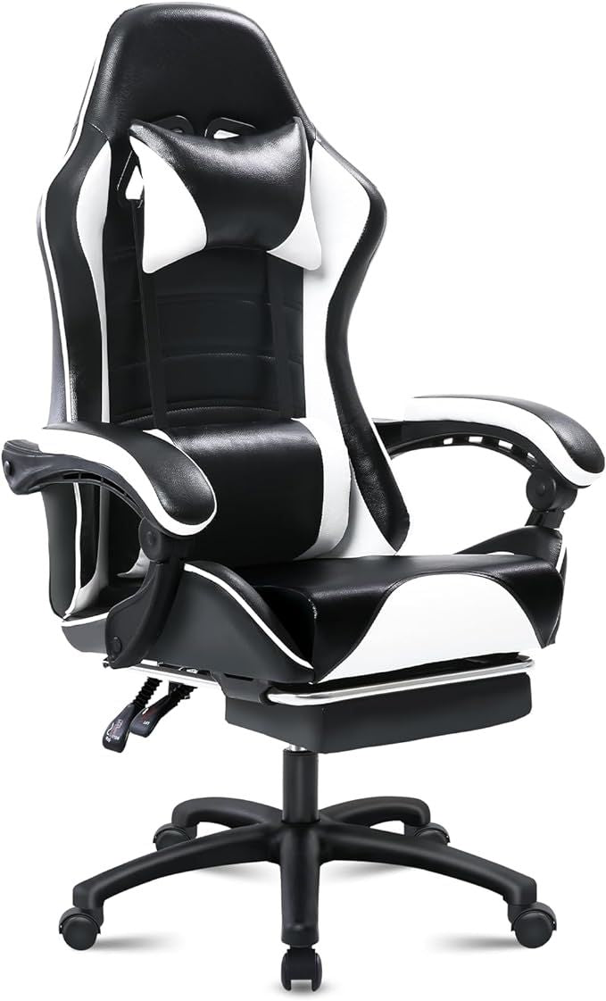 Ergonomic Gaming Chair for Adults, Comfortable Computer Chair for Heavy People, Adjustable Height Office Desk Chair with Wheels, Breathable Leather Video Game Chairs