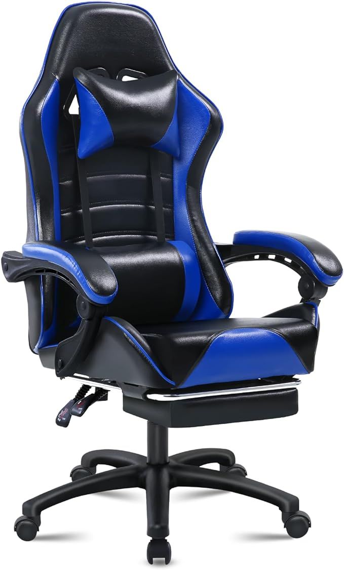 Ergonomic Gaming Chair for Adults, Comfortable Computer Chair for Heavy People, Adjustable Height Office Desk Chair with Wheels, Breathable Leather Video Game Chairs