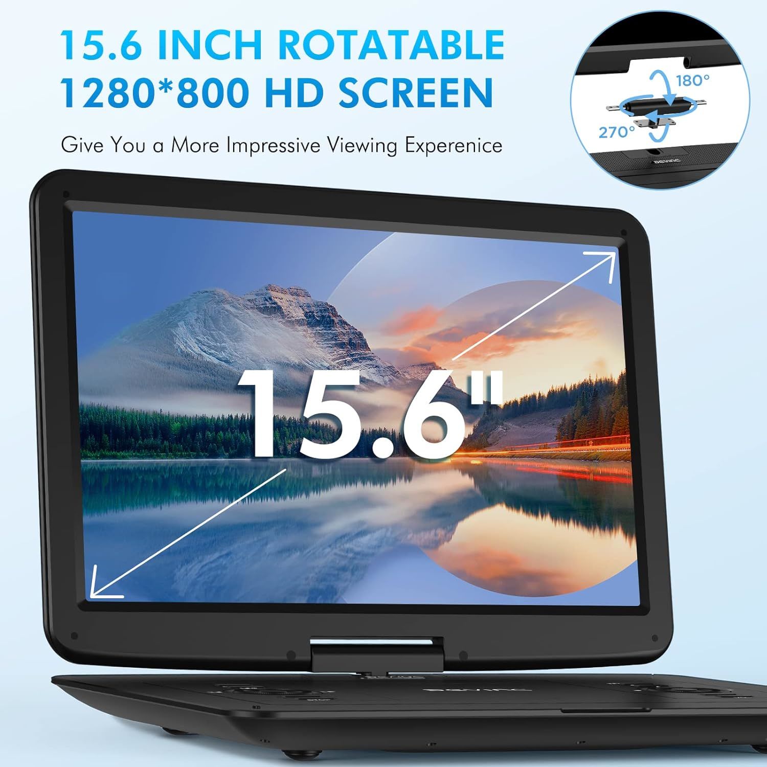 17.9" Portable DVD Player with 15.6" HD Swivel Screen, Support Multiple DVD CD Formats/USB/SD Card/Sync TV, 6 Hours Rechargeable Battery, Car Charger,