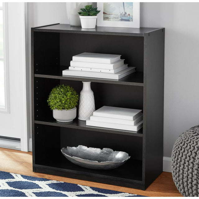 3-Shelf Bookcase with Adjustable Shelves, True Black Oak