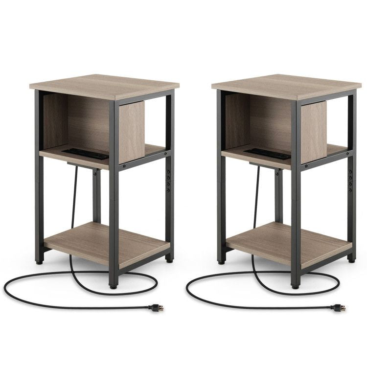 3-Tier End Table with USB Ports & Power Outlets