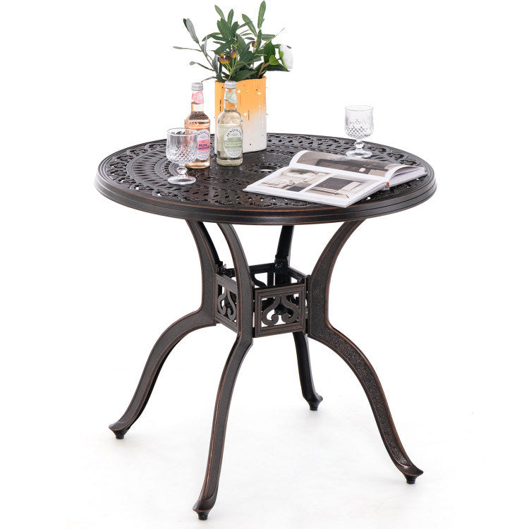 31.5" Cast Aluminum Table Patio Round Dining Table with Umbrella Hole