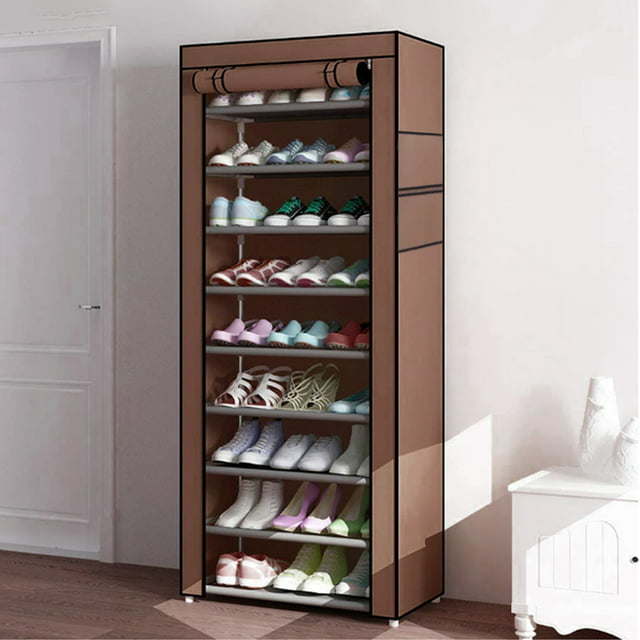 10 Tiers Shoe Rack with Dustproof Cover, Free Standing Shoe Storage Organizer for Closet, Entryway