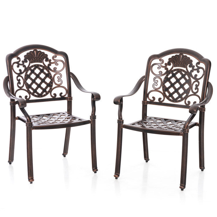 Patio Cast Aluminum Dining Chairs Set of 2 Metal Armchairs Stackable