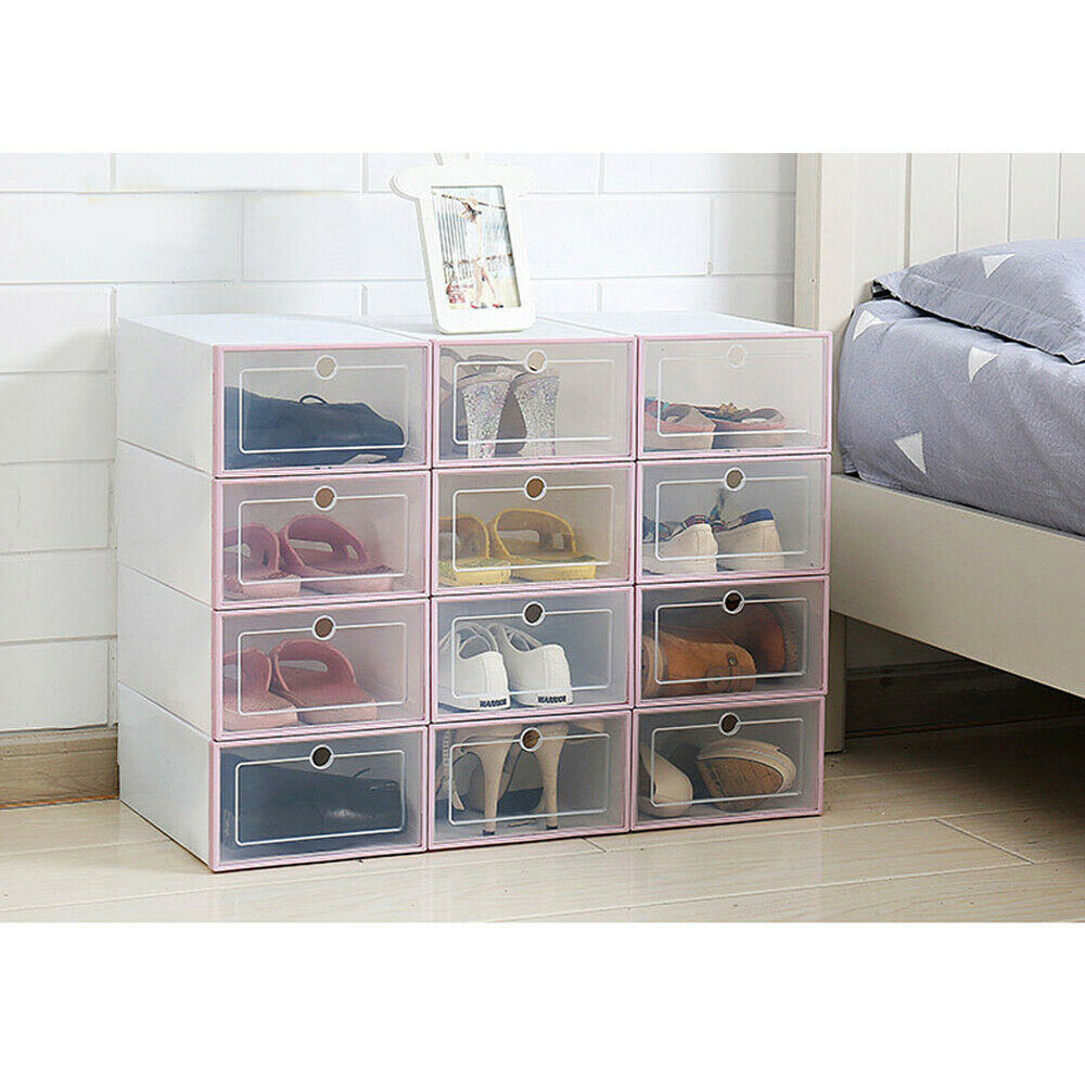 12/24/36pcs Shoe Storage Boxes Foldable Shoe Container Stackable Clear Shoe Organizer