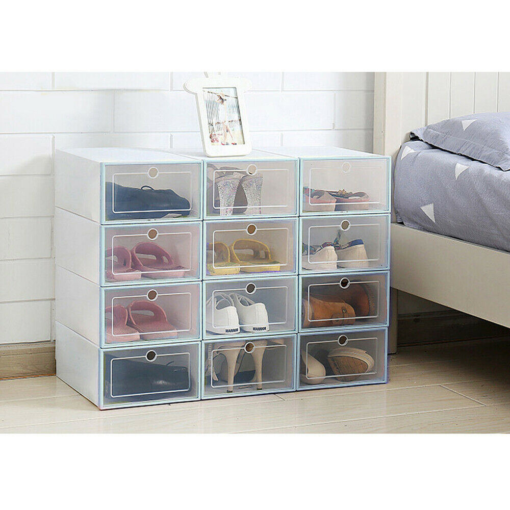 12/24/36pcs Shoe Storage Boxes Foldable Shoe Container Stackable Clear Shoe Organizer