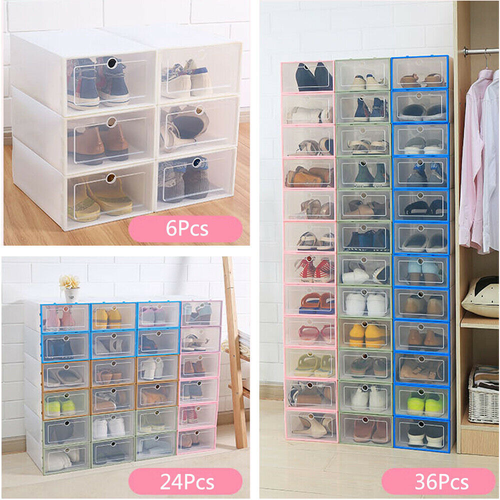 12/24/36pcs Shoe Storage Boxes Foldable Shoe Container Stackable Clear Shoe Organizer