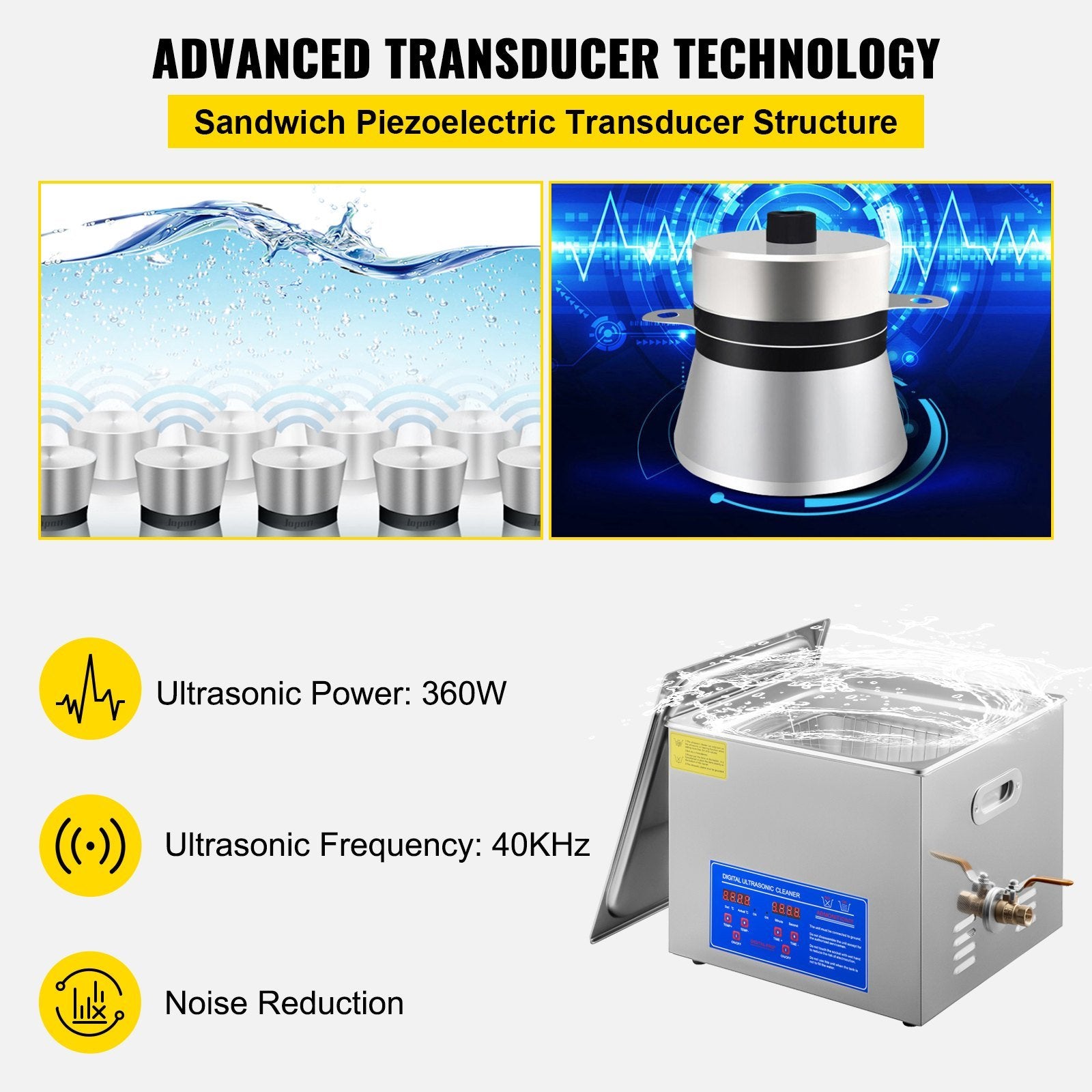 VEVOR 15L Ultrasonic Cleaner with Digital Timer&Heater Professional Ultrasonic Cleaner 40kHz Advanced Ultrasonic Cleaner 110V for Wrench Screwdriver R