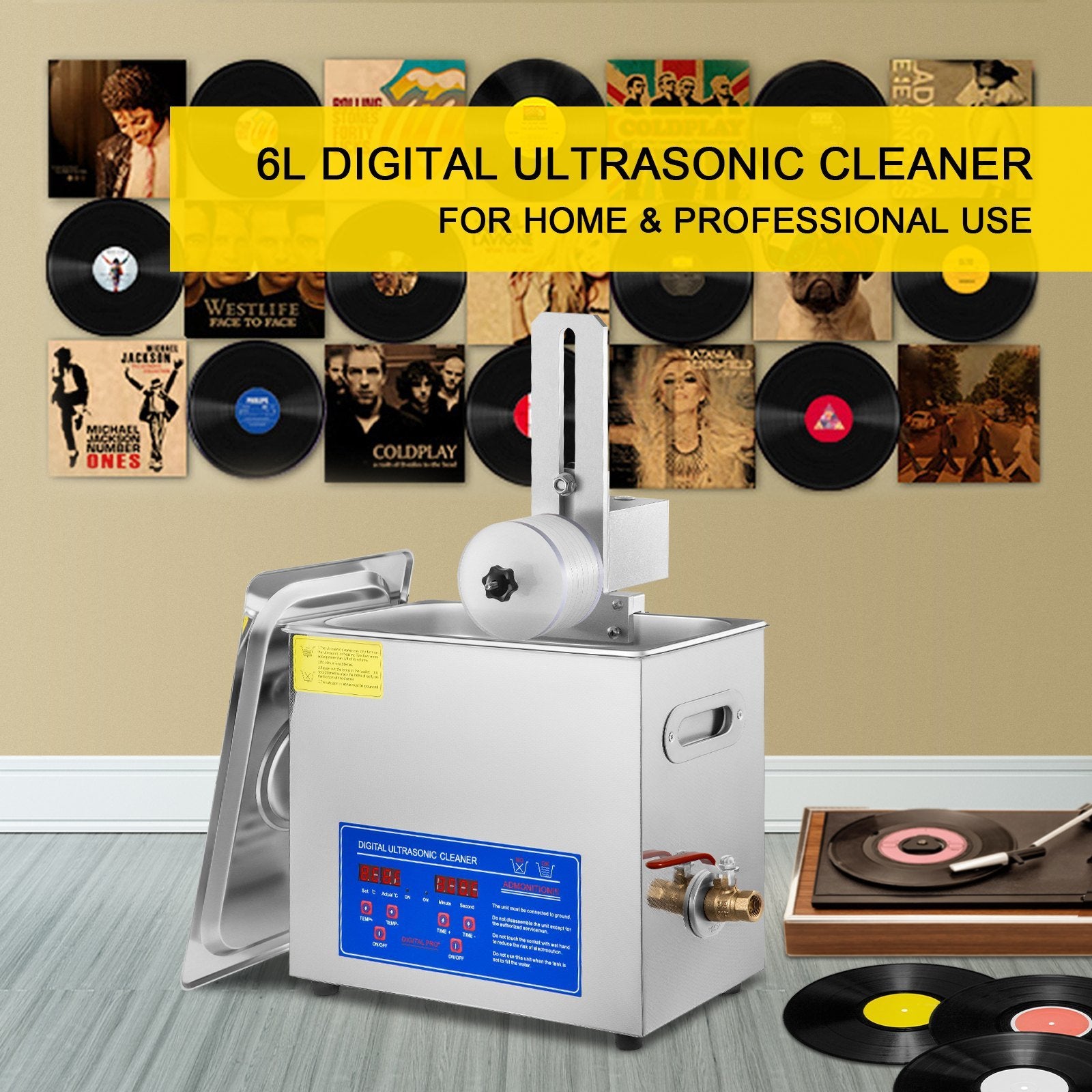 VEVOR Ultrasonic Cleaner 6L Ultrasonic Vinyl Cleaner 7-12 Inch 8 Records Ultrasonic Vinyl Cleaning Machine 180W Ultrasonic Records Cleaner with Drying