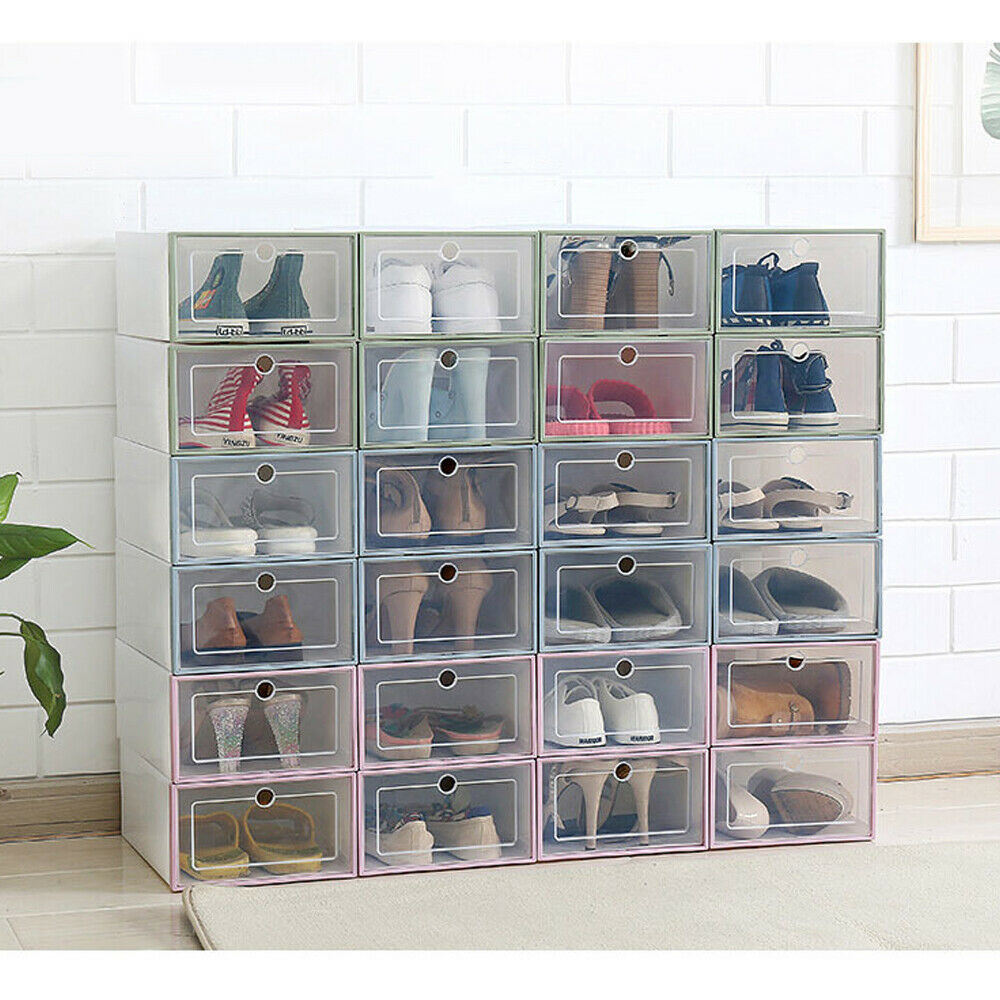 12/24/36pcs Shoe Storage Boxes Foldable Shoe Container Stackable Clear Shoe Organizer