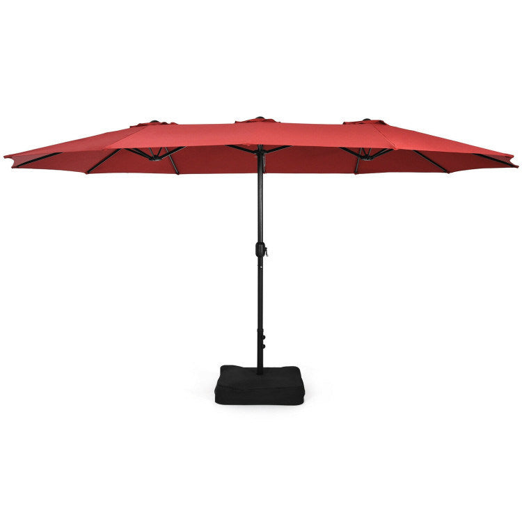 15 Feet Double-Sided Twin Patio Umbrella with Crank and Base