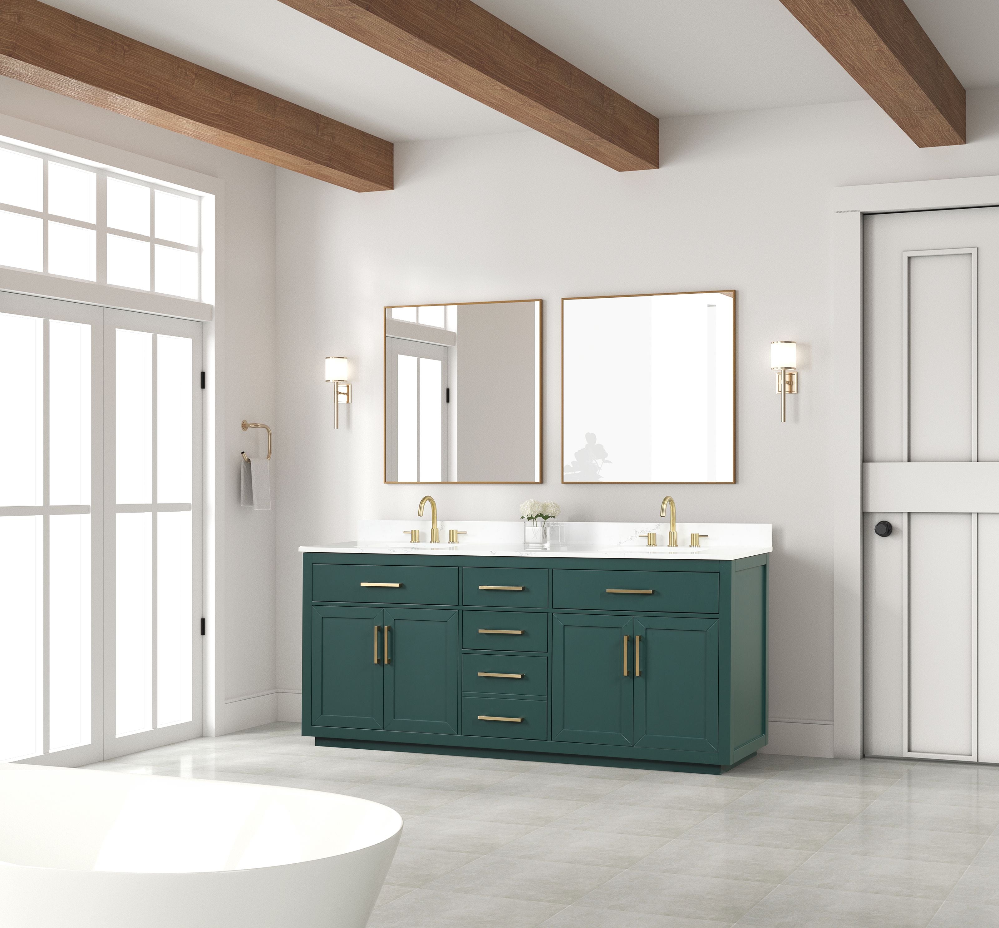 80 inch modern high glossy white solid wood bath vanity cabinet  3 silent drawers, floating shelves. Huge storage.