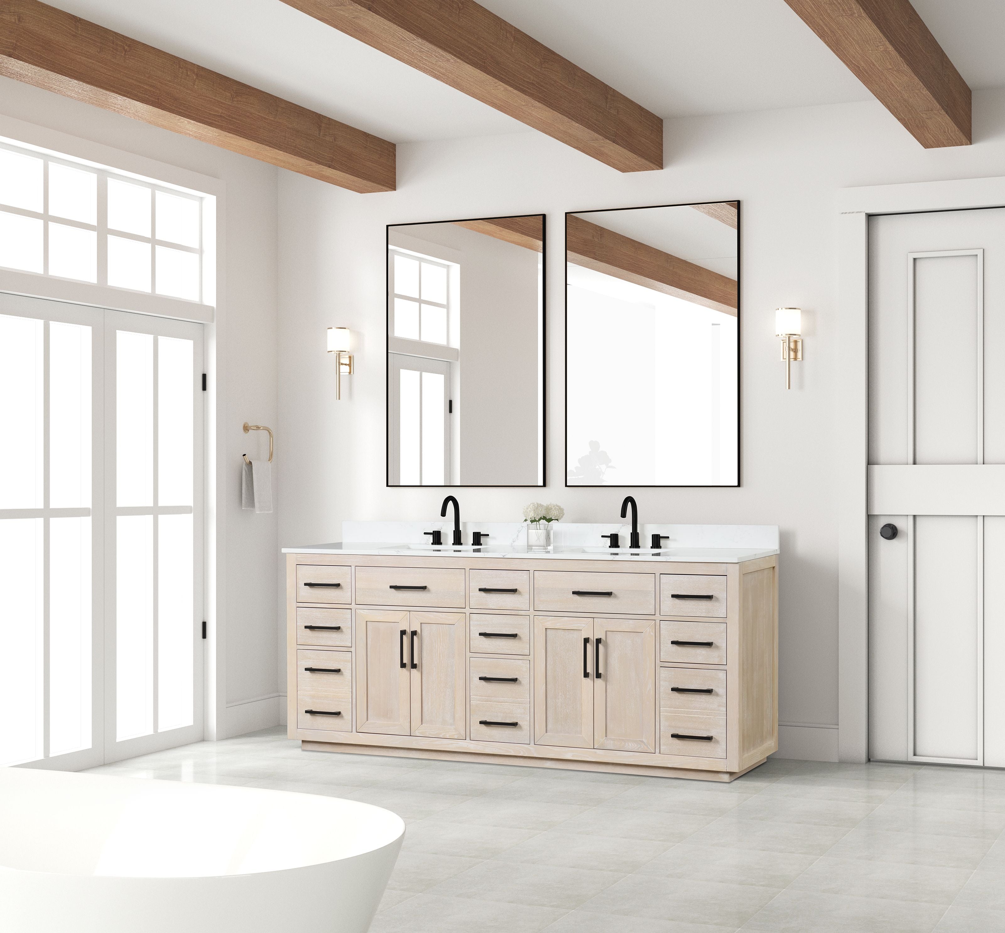 84 inch modern high glossy  solid wood high quality new design double sinks   bathroom vanity with electrical outlet