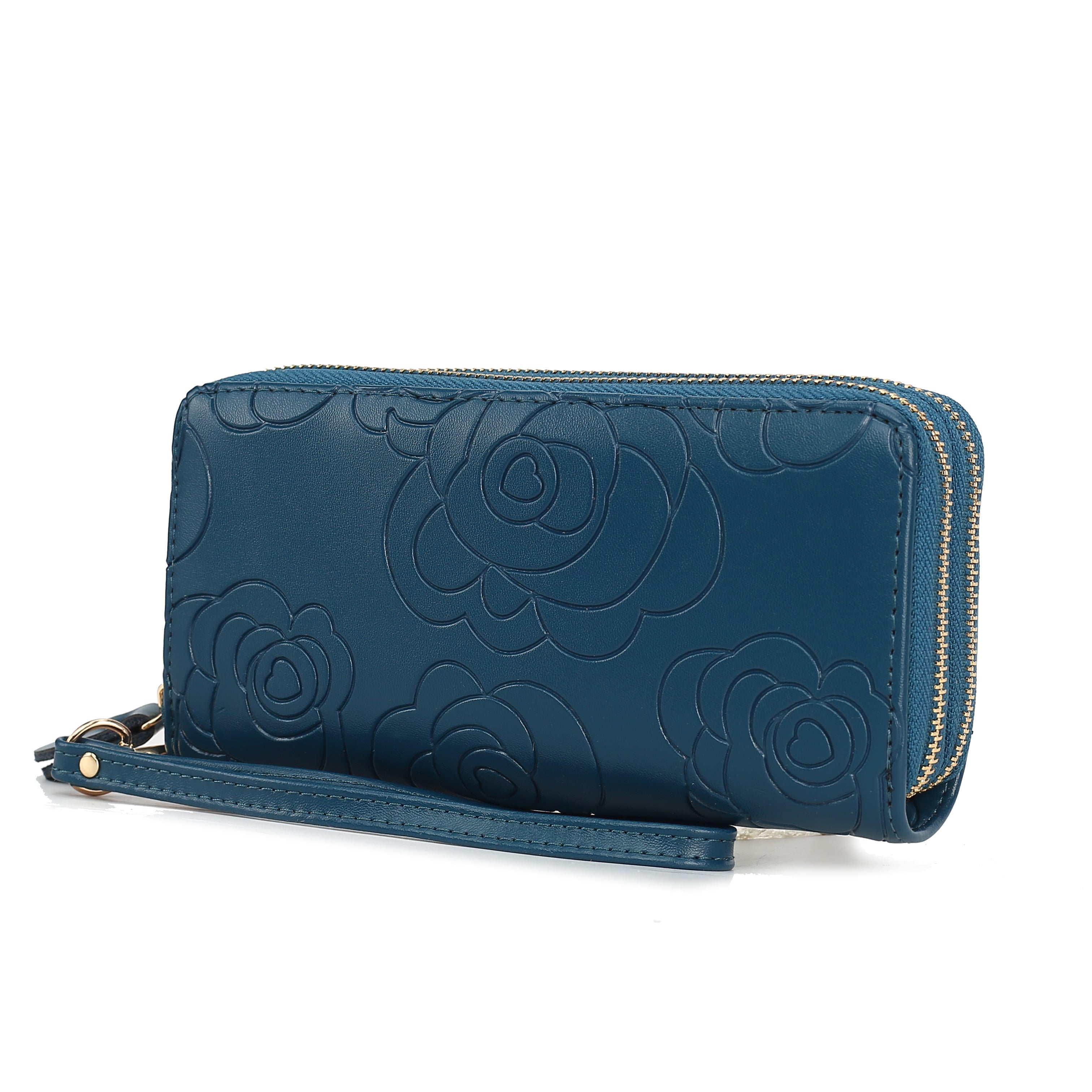 Ellie Genuine Leather Flower Embossed Women Wristlet Wallet