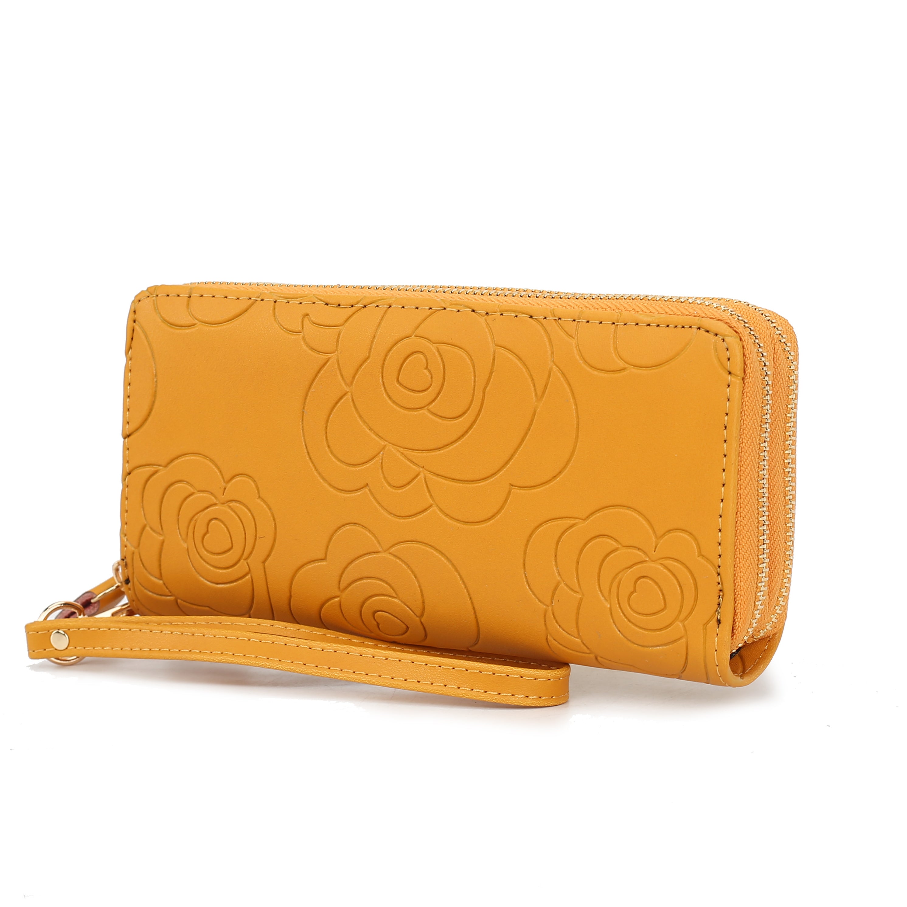 Ellie Genuine Leather Flower Embossed Women Wristlet Wallet