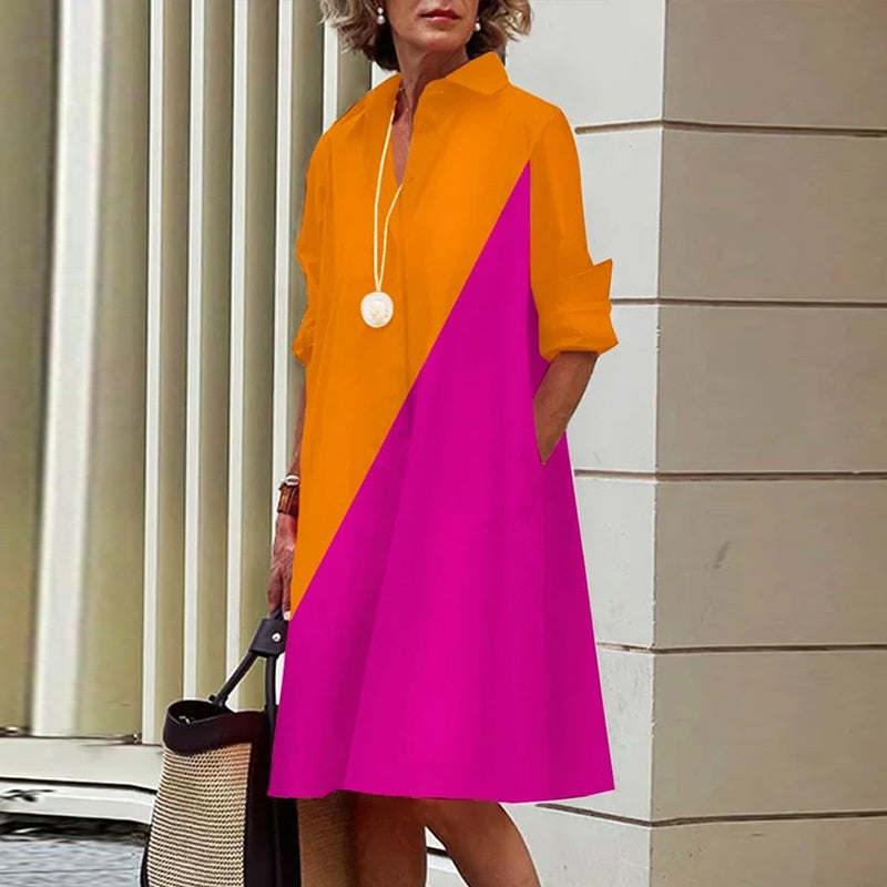 2023 Shirt Dress Women Bohemian Long Sleeve Printed Dress Sexy Boho Style Pocket V Neck Loose Dresses For Women