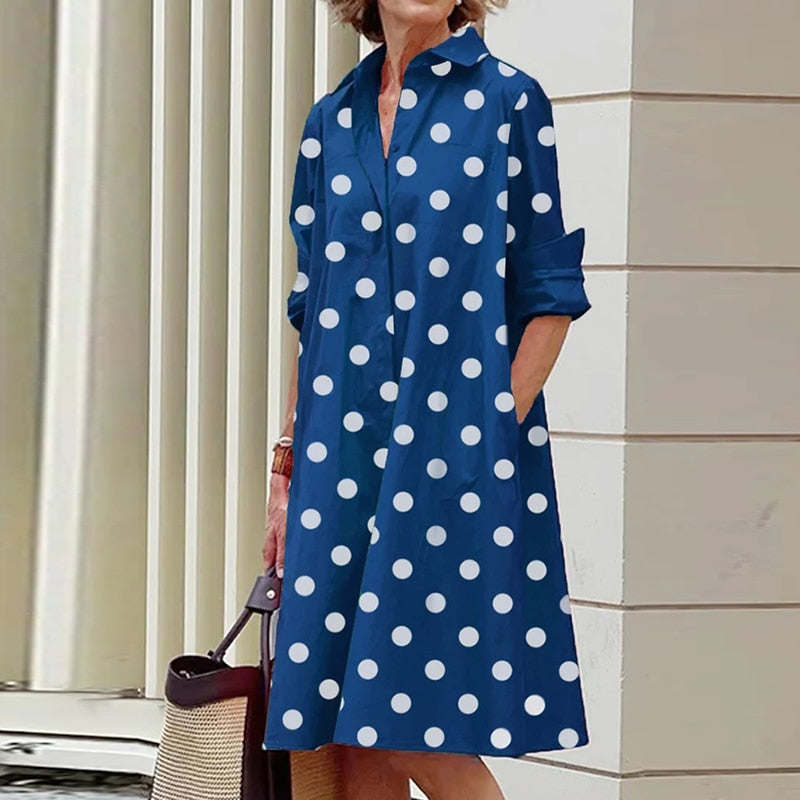 2023 Shirt Dress Women Bohemian Long Sleeve Printed Dress Sexy Boho Style Pocket V Neck Loose Dresses For Women