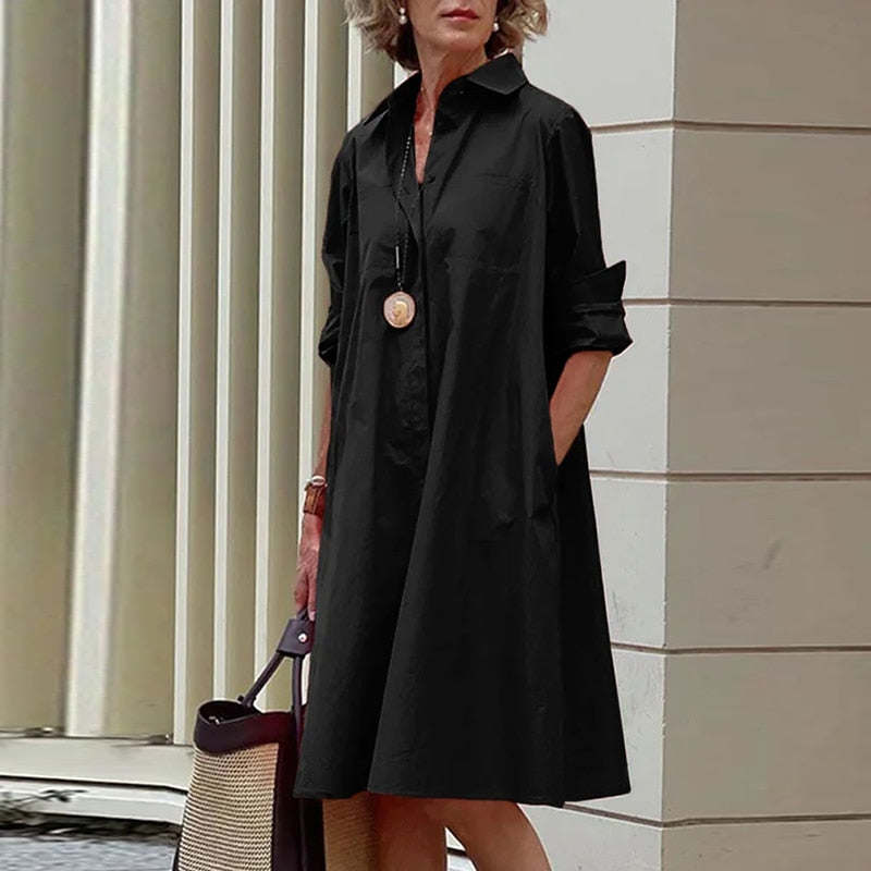 2023 Shirt Dress Women Bohemian Long Sleeve Printed Dress Sexy Boho Style Pocket V Neck Loose Dresses For Women