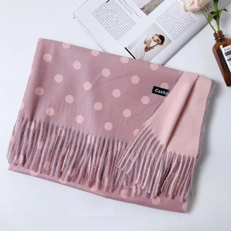 Cashmere Scarf Dot Pattern Long Tassels Women Thicken Wrap Shawl Lady muffler Wool Pashmina