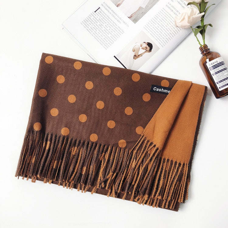 Cashmere Scarf Dot Pattern Long Tassels Women Thicken Wrap Shawl Lady muffler Wool Pashmina