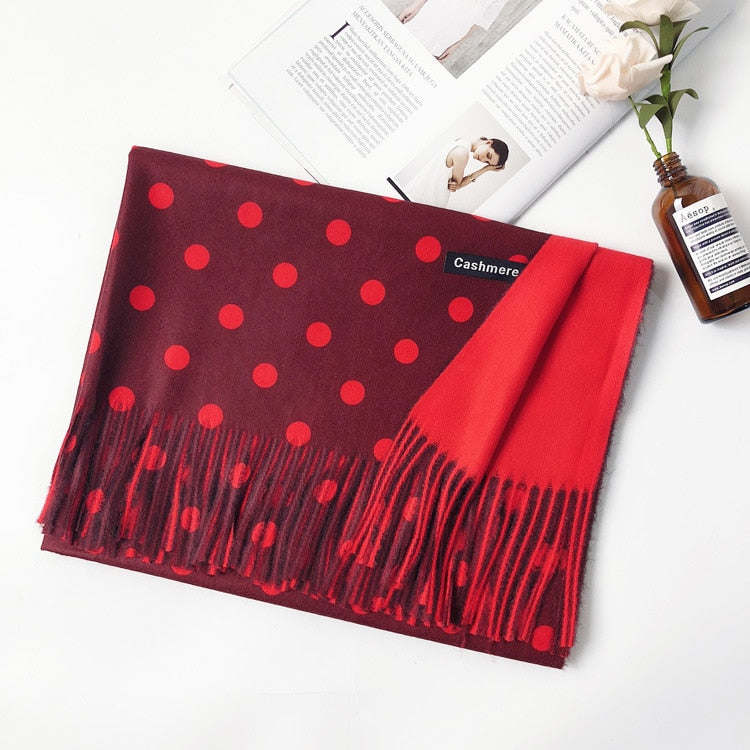 Cashmere Scarf Dot Pattern Long Tassels Women Thicken Wrap Shawl Lady muffler Wool Pashmina