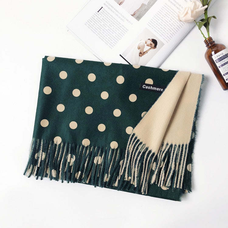 Cashmere Scarf Dot Pattern Long Tassels Women Thicken Wrap Shawl Lady muffler Wool Pashmina