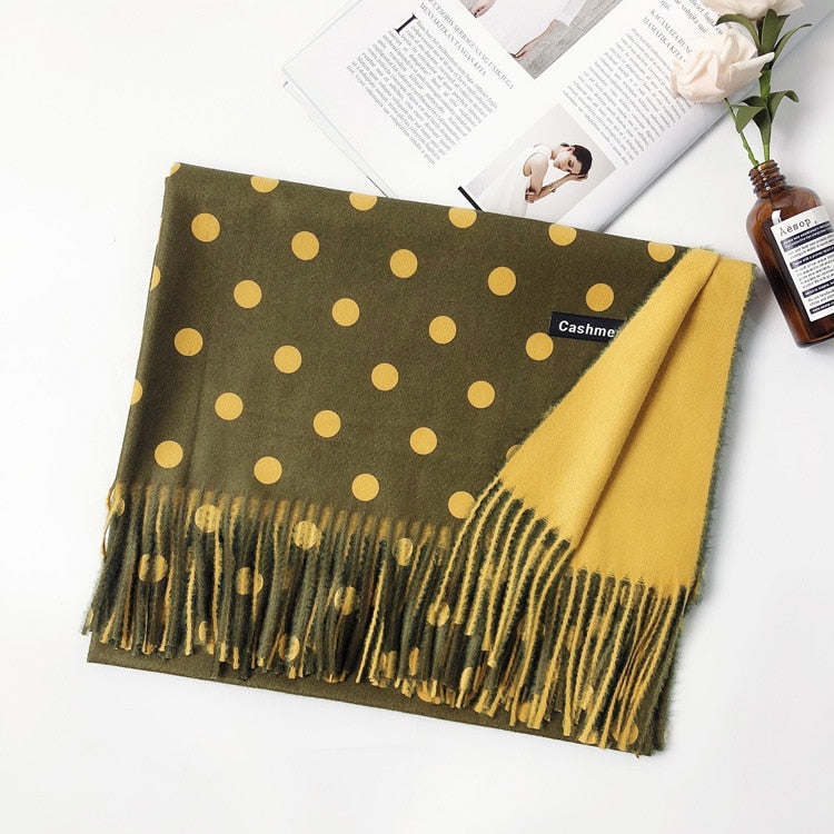 Cashmere Scarf Dot Pattern Long Tassels Women Thicken Wrap Shawl Lady muffler Wool Pashmina