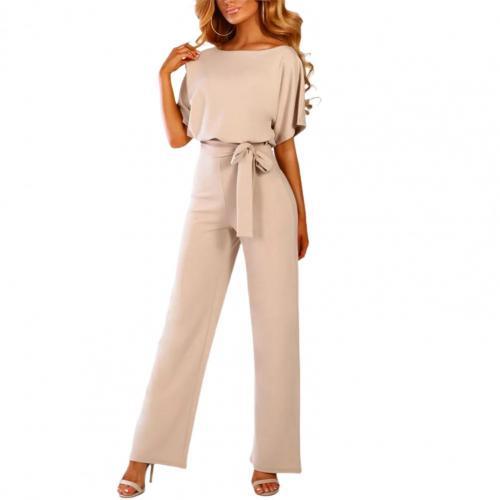 Jumpsuit Lace Up High Waist Elegant Women Romper Fashion Short-sleeved