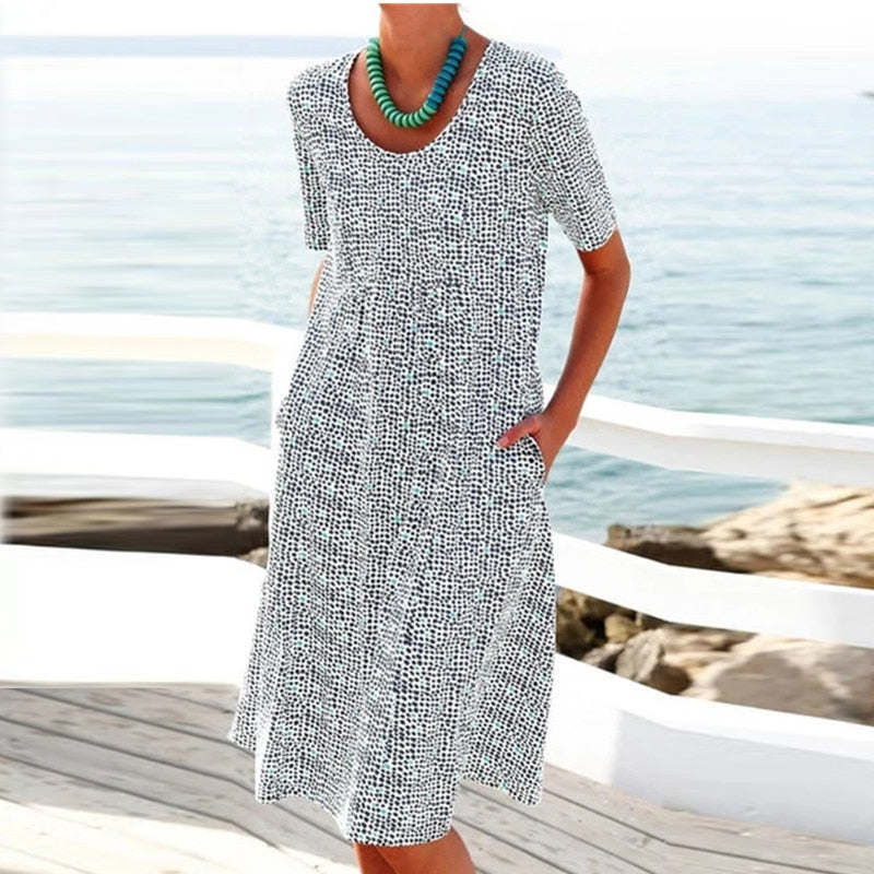 2023 Shirt Dress Women Bohemian Long Sleeve Printed Dress Sexy Boho Style Pocket V Neck Loose Dresses For Women