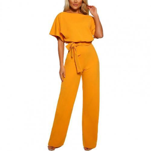 Jumpsuit Lace Up High Waist Elegant Women Romper Fashion Short-sleeved