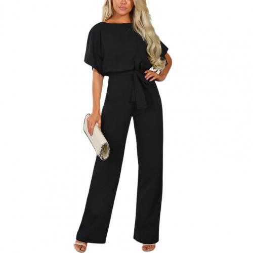 Jumpsuit Lace Up High Waist Elegant Women Romper Fashion Short-sleeved