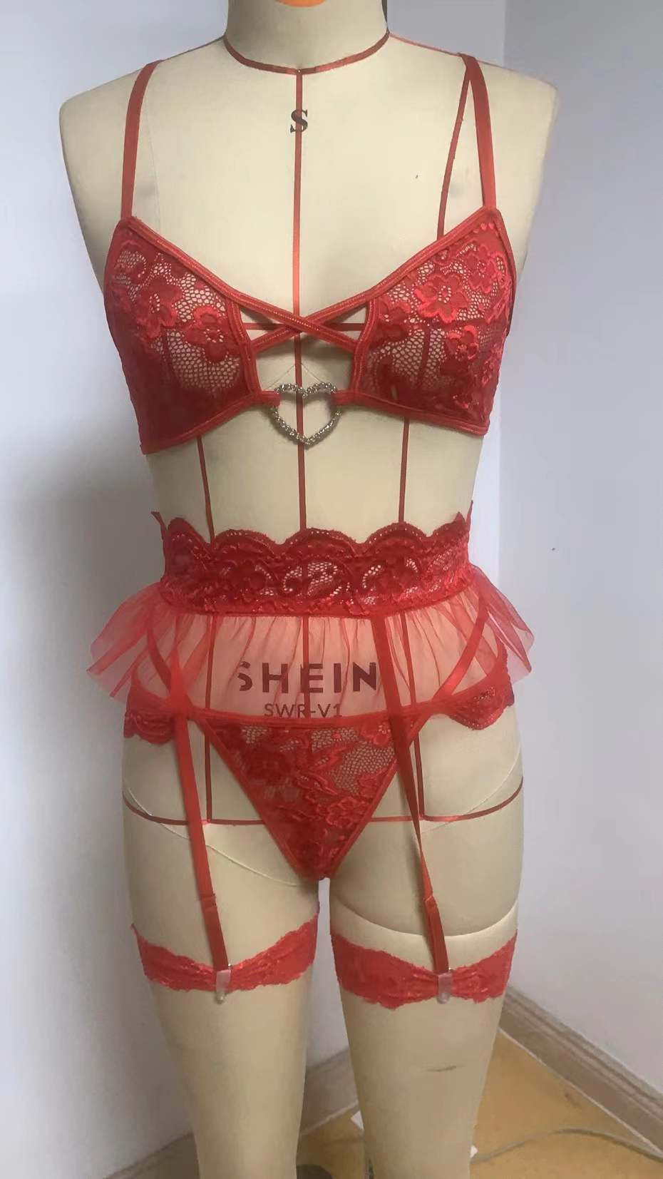 Ladies Red Fashion Valentine's Day Suit Three Piece Lingerie