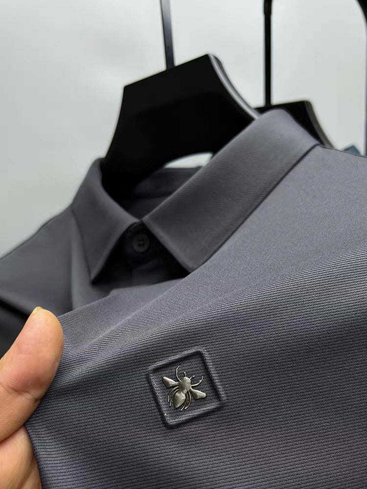 High end seamless long sleeve POLO shirt Men lapel Autumn fashion little bee embroidery casual business T-shirt