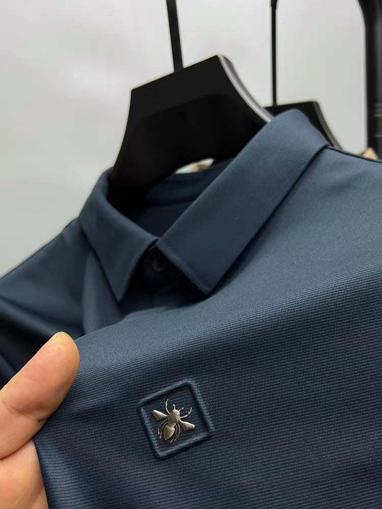 High end seamless long sleeve POLO shirt Men lapel Autumn fashion little bee embroidery casual business T-shirt