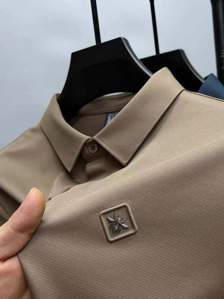 High end seamless long sleeve POLO shirt Men lapel Autumn fashion little bee embroidery casual business T-shirt