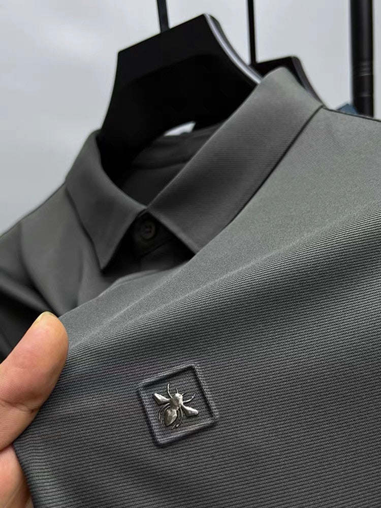 High end seamless long sleeve POLO shirt Men lapel Autumn fashion little bee embroidery casual business T-shirt