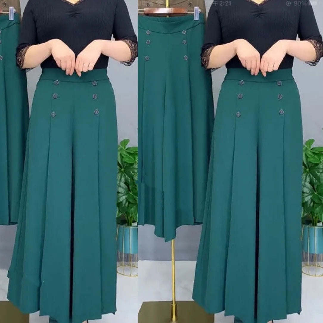 All-match Drape Button Solid Color Bigfoot Nine Point Jilt Trousers Female Summer Casual Pockets Loose Wide-legged Pants Skirt