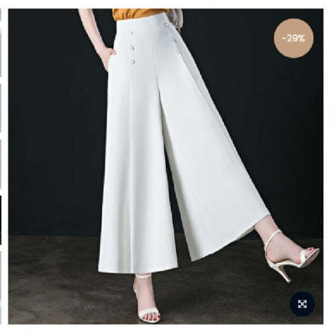 All-match Drape Button Solid Color Bigfoot Nine Point Jilt Trousers Female Summer Casual Pockets Loose Wide-legged Pants Skirt