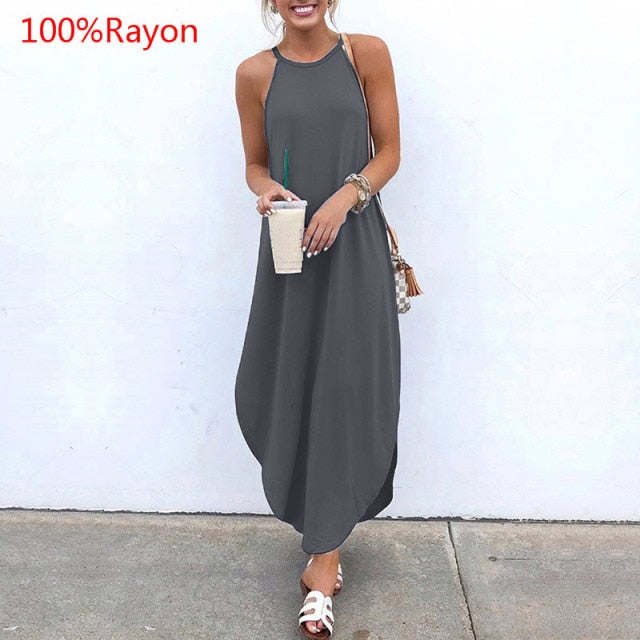 Ladies Sleeveless Summer Long Dresses