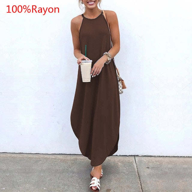 Ladies Sleeveless Summer Long Dresses