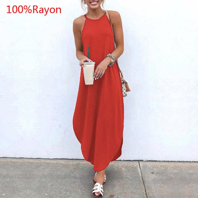 Ladies Sleeveless Summer Long Dresses