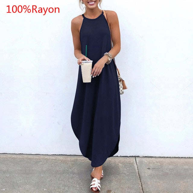 Ladies Sleeveless Summer Long Dresses