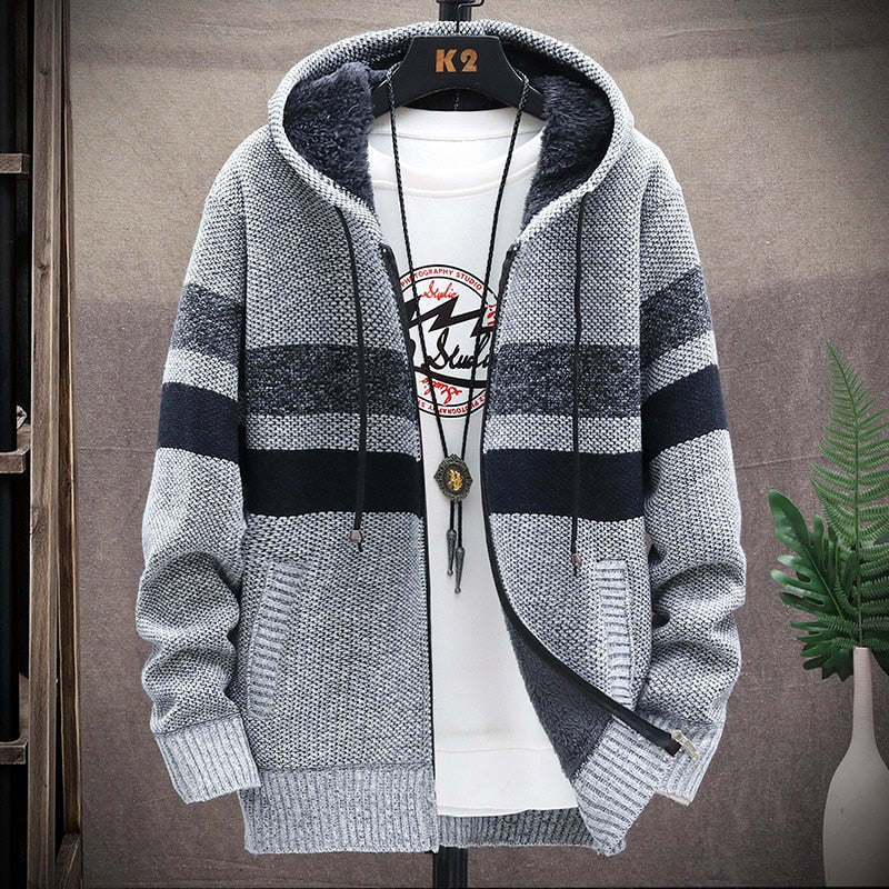 Autumn/Winter New Men's Fashion Casual Loose Sweater Fleece and Thick Warm Large Size High Quality Cardigan Coat
