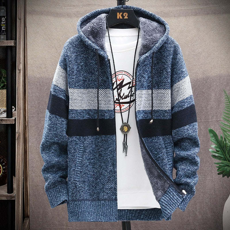 Autumn/Winter New Men's Fashion Casual Loose Sweater Fleece and Thick Warm Large Size High Quality Cardigan Coat