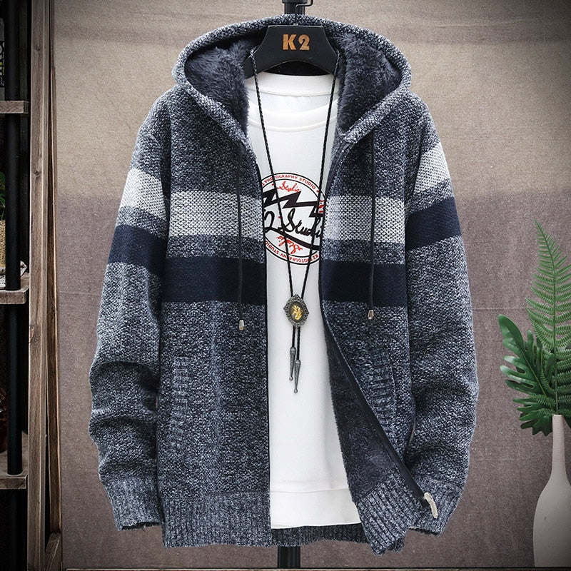 Autumn/Winter New Men's Fashion Casual Loose Sweater Fleece and Thick Warm Large Size High Quality Cardigan Coat