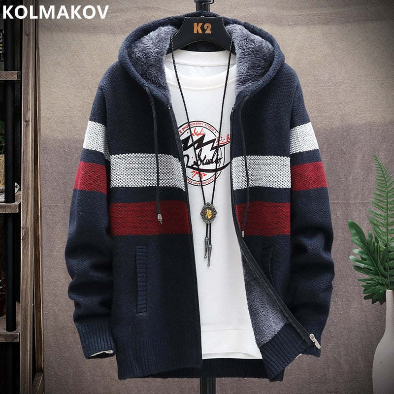 Autumn/Winter New Men's Fashion Casual Loose Sweater Fleece and Thick Warm Large Size High Quality Cardigan Coat