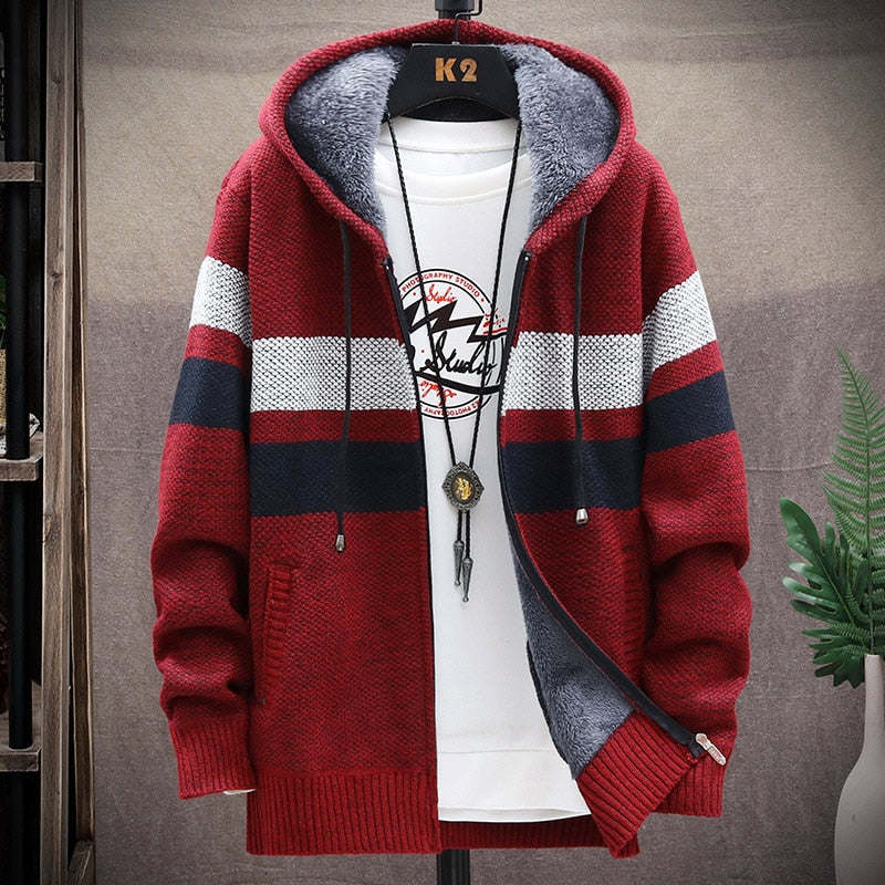 Autumn/Winter New Men's Fashion Casual Loose Sweater Fleece and Thick Warm Large Size High Quality Cardigan Coat