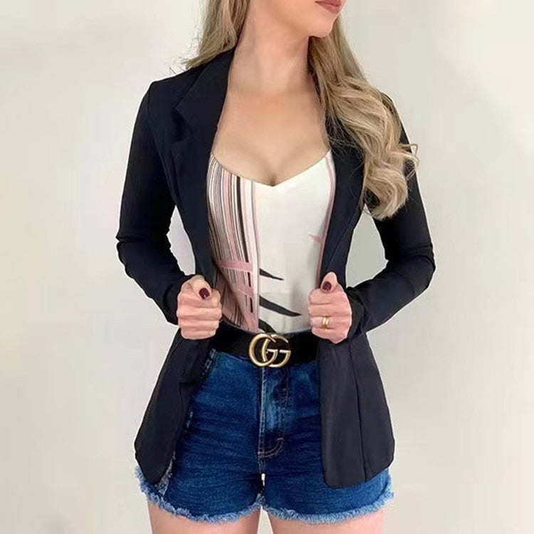 Autumn Thin Blazer Fashion Women's Casual Office Lapel Long-sleeved Solid Color Jacket Suit Single Button Slim Small Blazer